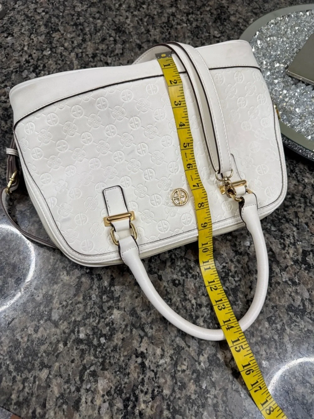 Giani Bernini White Embossed Dome Satchel with Gold Hardware